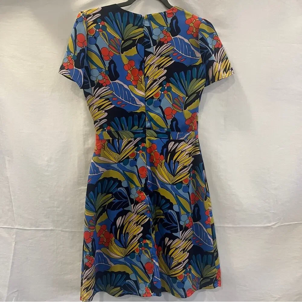 J Crew Mercantile Wrap Front Mini Dress Size 0 Floral V Neck Tropical Career